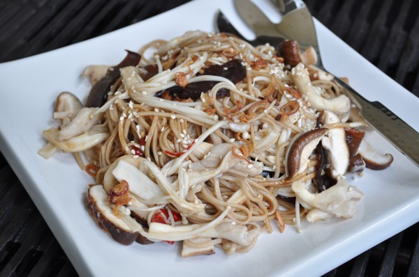 Warm mushroom and soba noodle salad