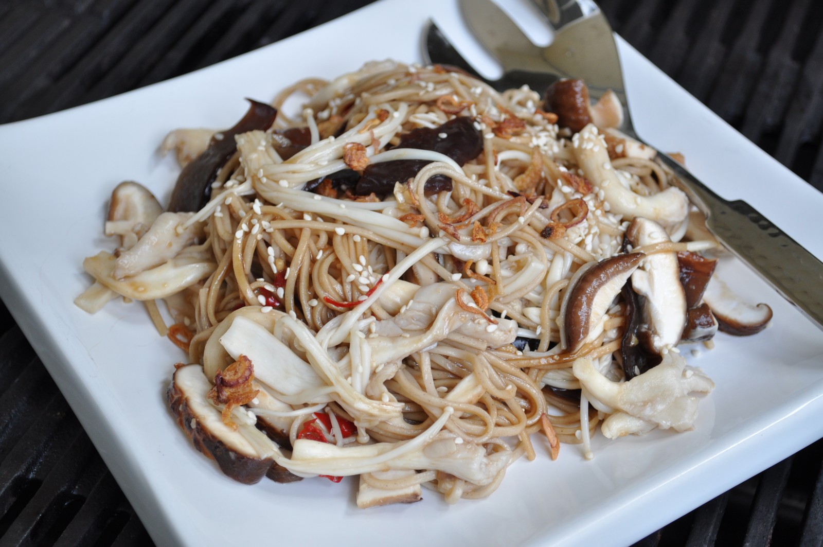 Warm mushroom and soba noodle salad