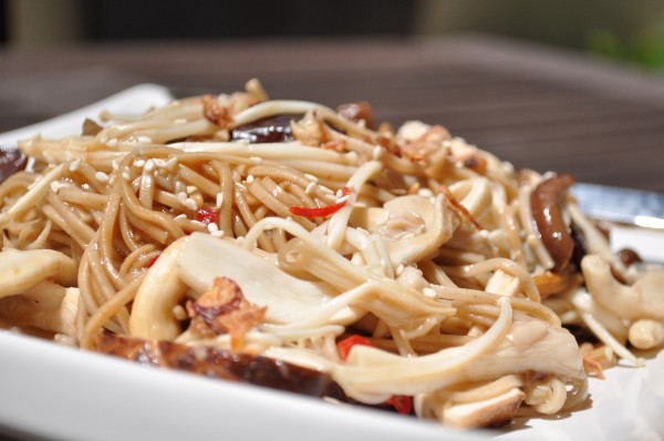 Warm mushroom and soba noodle salad