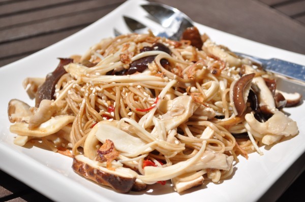 Warm mushroom and soba noodle salad