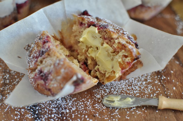 Raspberry and white chocolate muffin