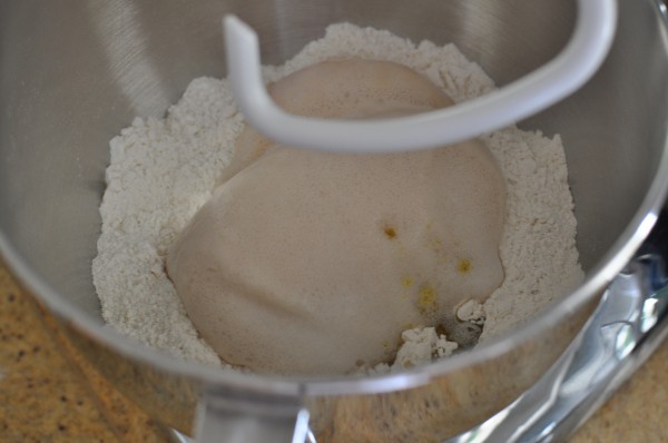 Adding it to the flour and salt