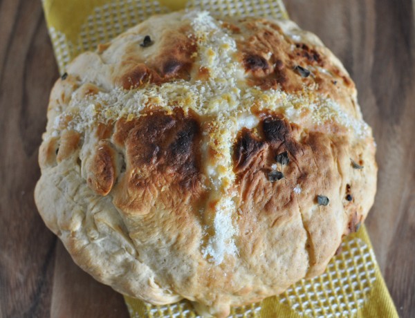 Giant savoury hot cross bun