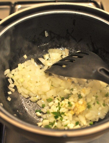 Starting off the curry in my new risotto pot!