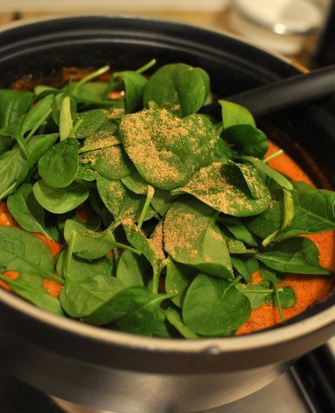 Spinach and coriander to finish