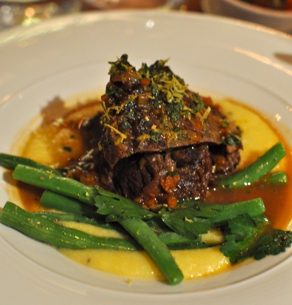 Braised certified organic beef cheeks - with creamy polenta, green beans and gremolata in red wine sauce $32