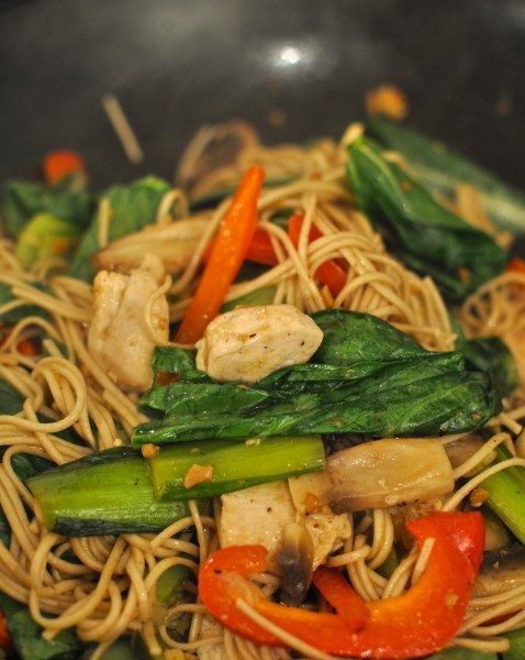 Stir-fried veges with chicken and soba noodles