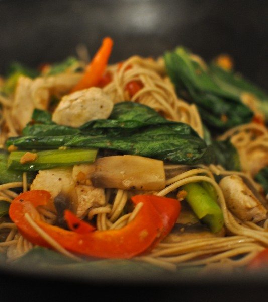 Stir-fried veges with chicken and soba noodles
