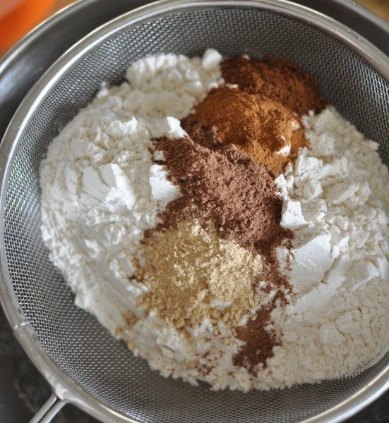 Flour, cocoa, baking powder and spices