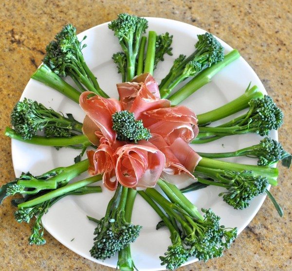 Broccolini and prosciutto flower
