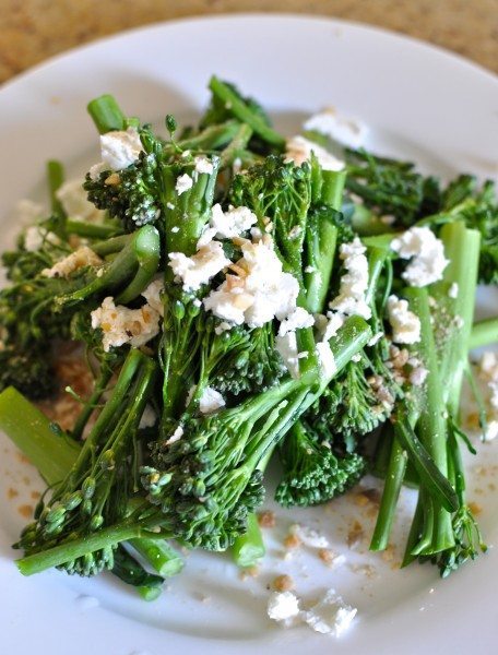 Broccolini, feta and dukkah