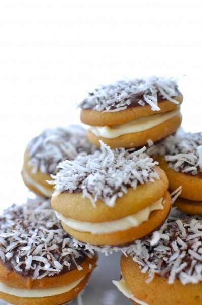 Lamington whoopie pies via Claire K Creations www.clairekcreations.com Lamington whoopie pies