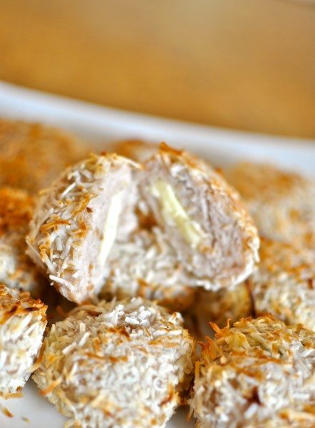 Haloumi stuffed coconut chicken nuggets