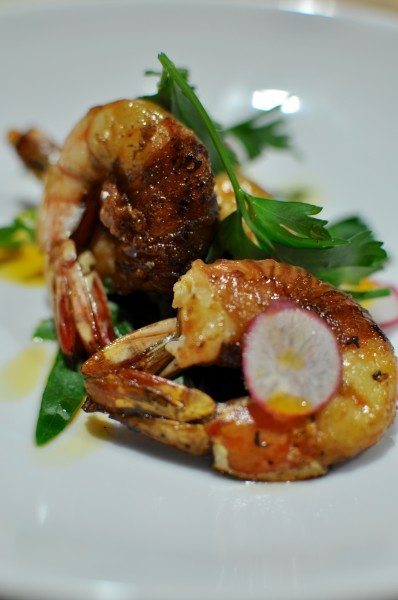 Gambas con jamon - local prawns wrapped in jamon fried with garlic