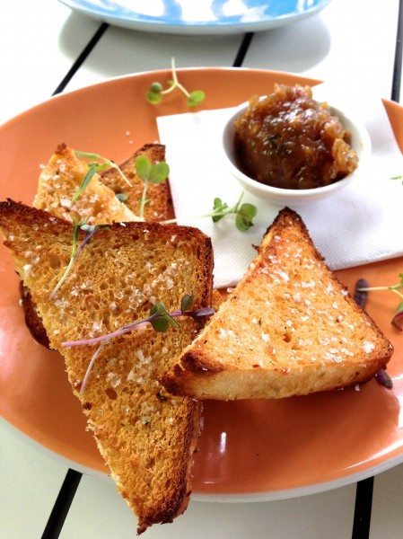 Chilli coriander bread w. thai peanut jam $8