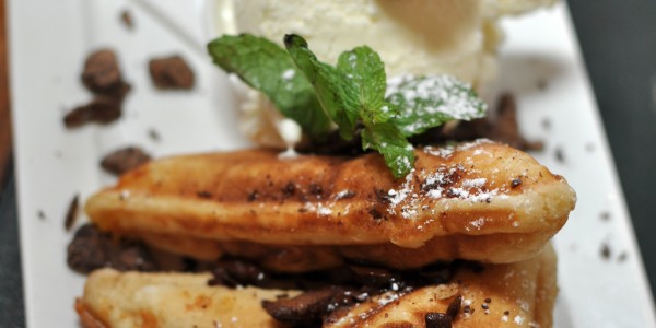 FLIP SIDE - ricotta hotcakes with salted caramel, ice-cream, chocolate & berry garnish $18