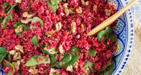 Pink quinoa salad with walnuts via www.clairekcreations.com